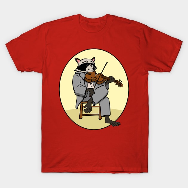 Funny Raccoon Playing Fiddle Violin T-Shirt by Huhnerdieb Apparel